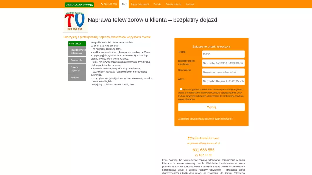 NonStop TV Serwis - Naprawa telewizorów Warszawa - zrzut ekranu